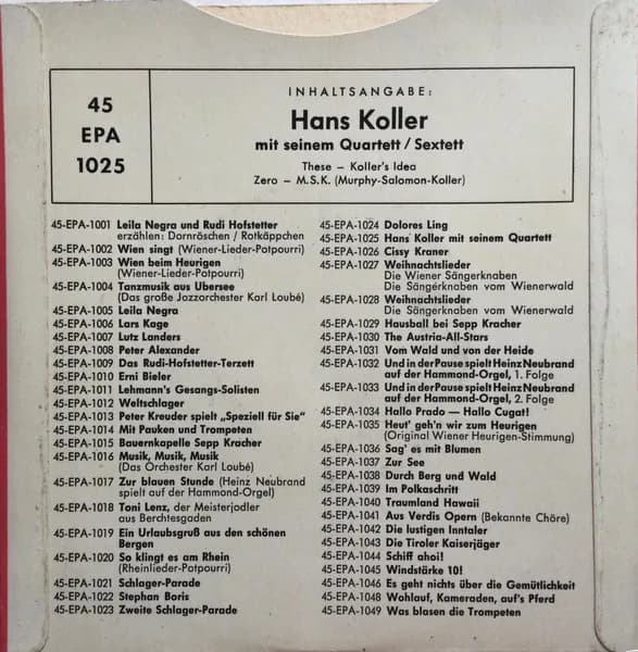 Hans Koller — Hans Koller Mit Seinem Quartett / Sextett