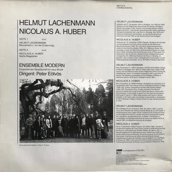 Ensemble Modern, Peter Eötvös - Nicolaus A. Huber / Helmut Lachenmann — Sechs Bagatellen / Mouvement (- Vor Der Erstarrung)