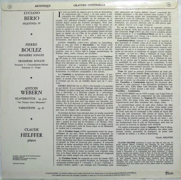 Luciano Berio, Pierre Boulez, Anton Webern - Claude Helffer — Webern Boulez Berio Par Helffer