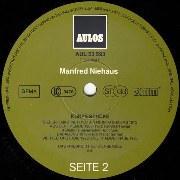 Friedrich Pütz / Manfred Niehaus, Friedrich Pütz Ensemble, Masayuki Honda — Materialien Für Eine Reise / Kurze Stücke