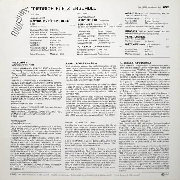Friedrich Pütz / Manfred Niehaus, Friedrich Pütz Ensemble, Masayuki Honda — Materialien Für Eine Reise / Kurze Stücke