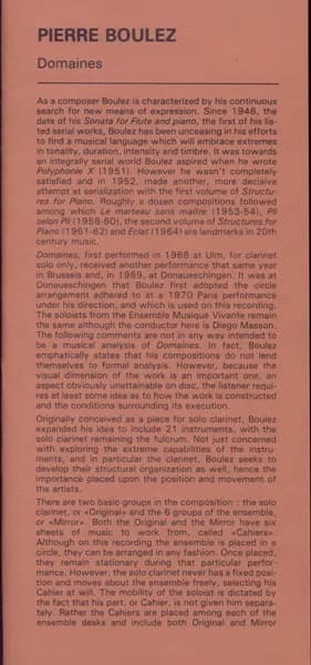 Pierre Boulez, Ensemble Musique Vivante, Diego Masson — Domaines