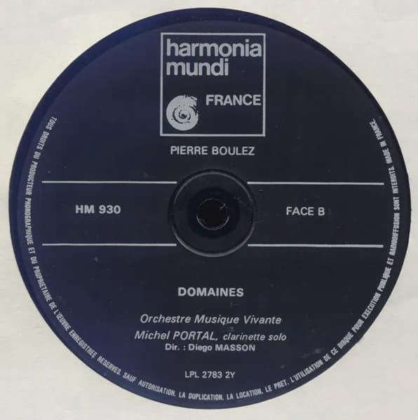 Pierre Boulez, Ensemble Musique Vivante, Diego Masson — Domaines