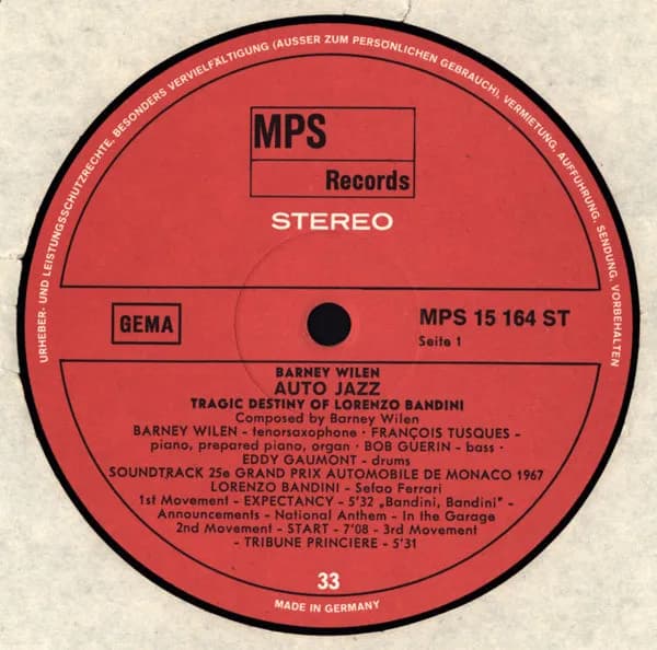 Barney Wilen — Auto Jazz (Tragic Destiny Of Lorenzo Bandini)