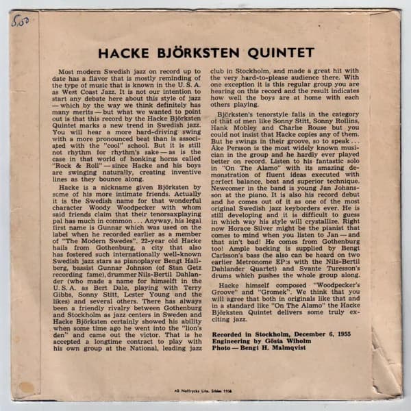 Hacke Björksten Quintet — Woodpecker's Groove