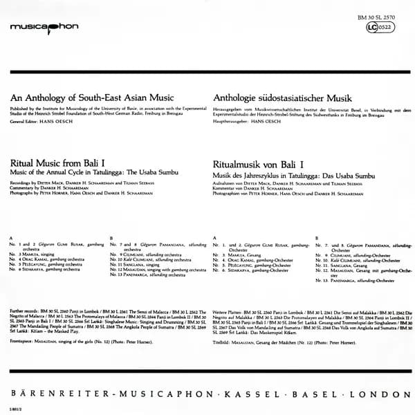 Various — Ritual Music From Bali I - Music Of The Annual Cycle In Tatulingga: The Usaba Sumbu