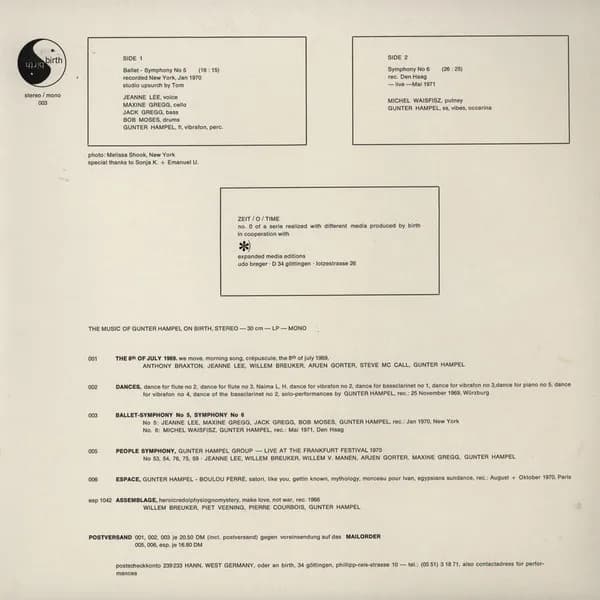Gunter Hampel — Ballet-Symphony No 5, Symphony No. 6 - The Music Of Gunter Hampel
