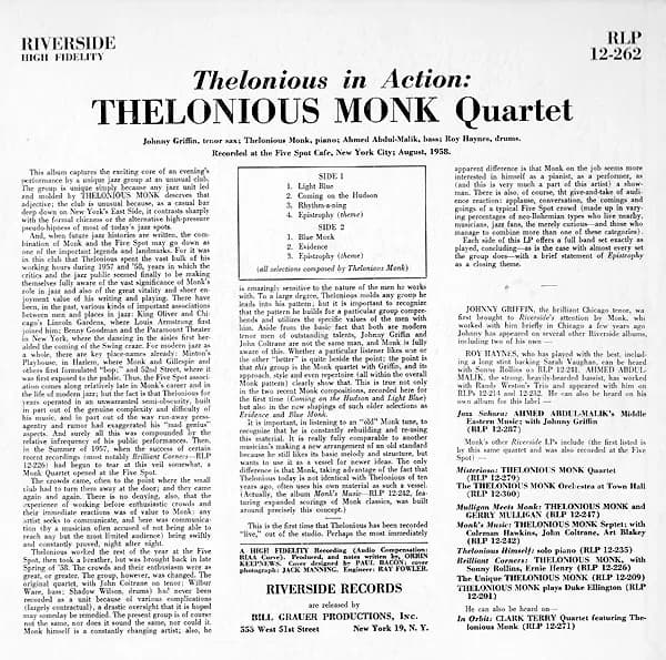 The Thelonious Monk Quartet With Johnny Griffin — Thelonious In Action
