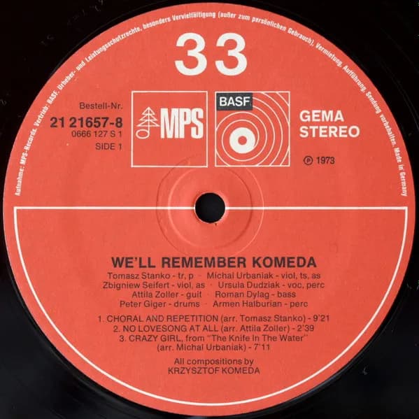 Michał Urbaniak · Tomasz Stańko · Attila Zoller · Urszula Dudziak — We'll Remember Komeda