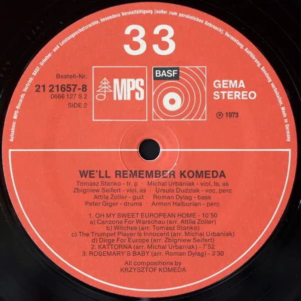 Michał Urbaniak · Tomasz Stańko · Attila Zoller · Urszula Dudziak — We'll Remember Komeda