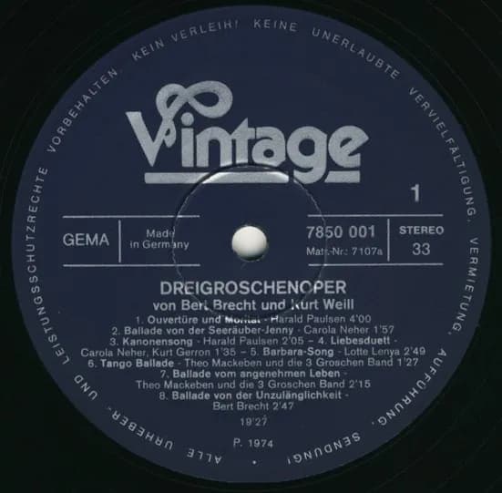 Bertolt Brecht / Kurt Weill, Carola Neher, Kurt Gerron, Harald Paulsen, Lotte Lenya, Dreigroschenoper-Band, Theo Mackeben — 3 Groschen Oper