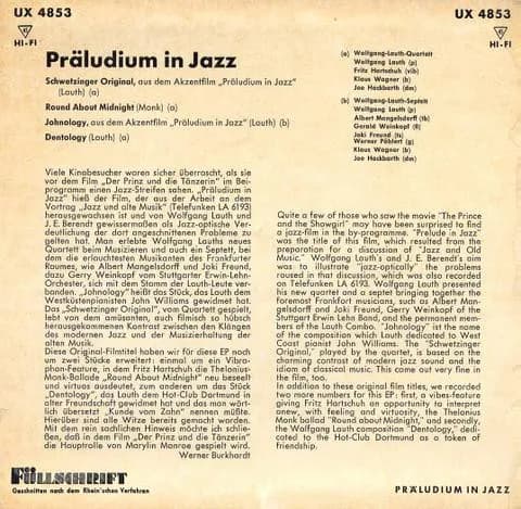 Wolfgang Lauth Quartett And Wolfgang Lauth Septett — Präludium In Jazz