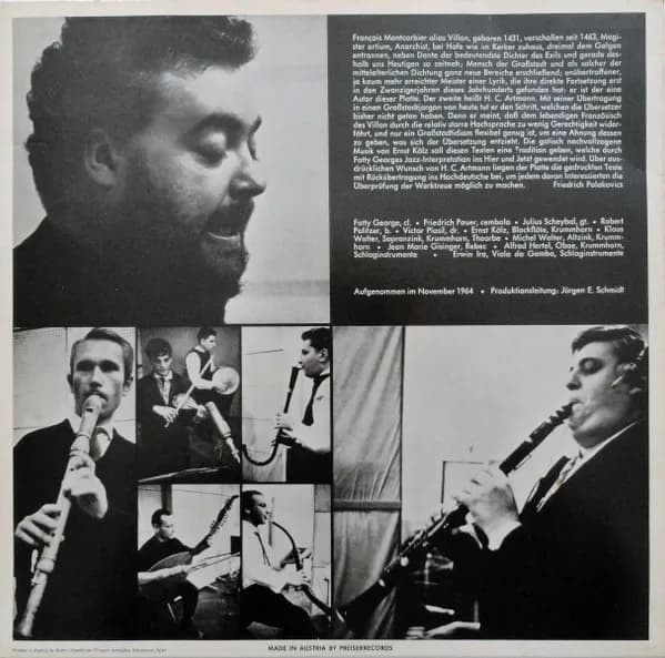 François Villon : H.C. Artmann / Helmut Qualtinger / Fatty George — Villon Übersetzt Von Artmann Gesprochen Von Qualtinger Mit Jazz Von Fatty George