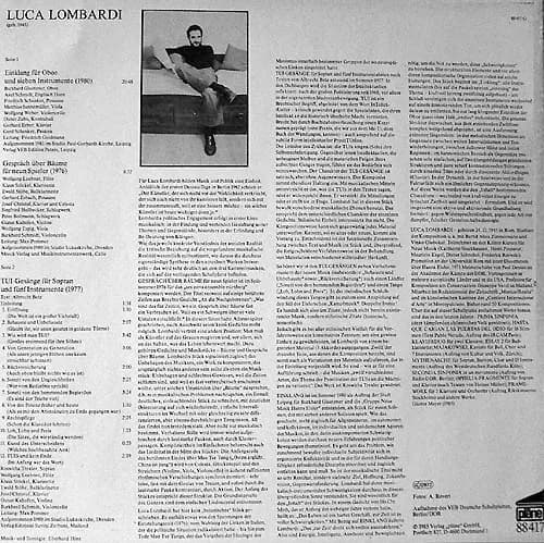 Luca Lombardi (2) — Luca Lombardi (Einklang Für Oboe Und Sieben Instrumente / Gespräch Über Bäume Für Neun Spieler / TUI-Gesänge Für Sopran Und Fünf Instrumente)