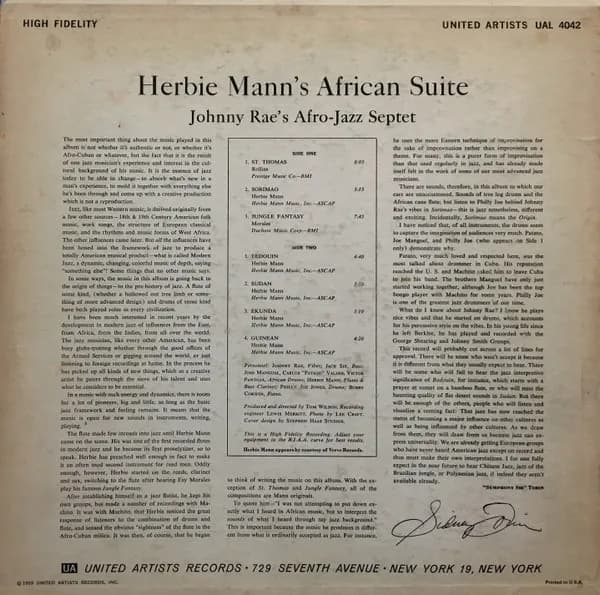 Johnny Rae's Afro-Jazz Septet — Herbie Mann's African Suite