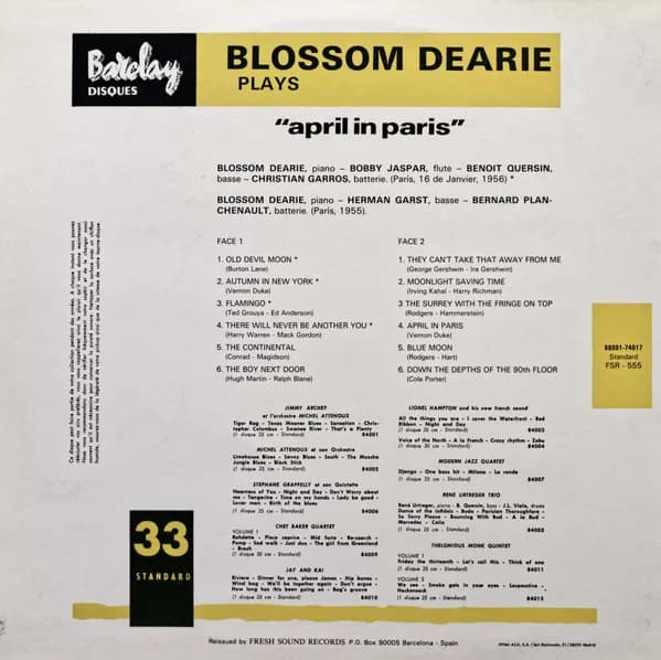 Blossom Dearie Featuring Bobby Jaspar — Blossom Dearie Plays "April In Paris"