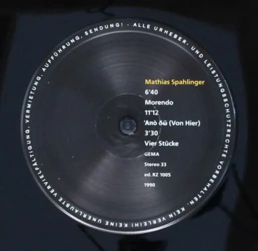 Mathias Spahlinger — Morendo · Απο Δω = Von Hier · Vier Stücke · Entlöschend · Störung · Sotto Voce