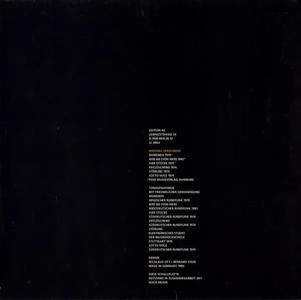 Mathias Spahlinger — Morendo · Απο Δω = Von Hier · Vier Stücke · Entlöschend · Störung · Sotto Voce