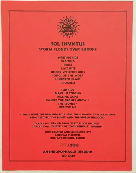Above The Ruins, Sol Invictus — Storm Clouds Over Europe