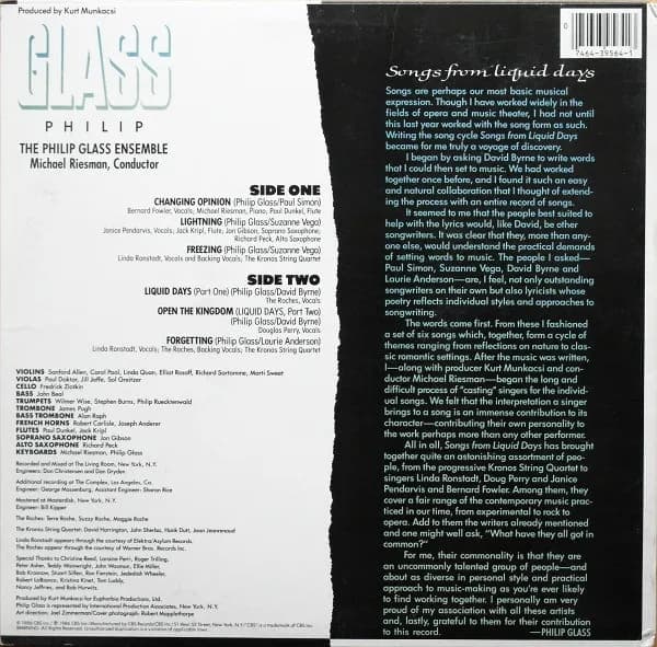 Philip Glass — Songs From Liquid Days
