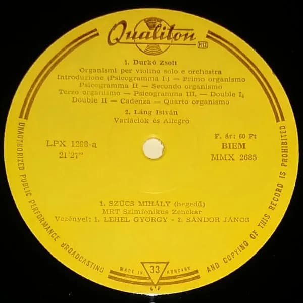 Durkó Zsolt, Lang István, József Soproni, Lajos Papp, Mihály Szűcs, Erika Sziklay, Lorant Szucs & Magyar Rádió És Televízió Szimfónikus Zenekara - György Lehel, Janos Sandor, Miklós Erdélyi — Organismi / Variations And Allegro / Ovidii Metamorphoses / Three Songs On The Poems By Trakl