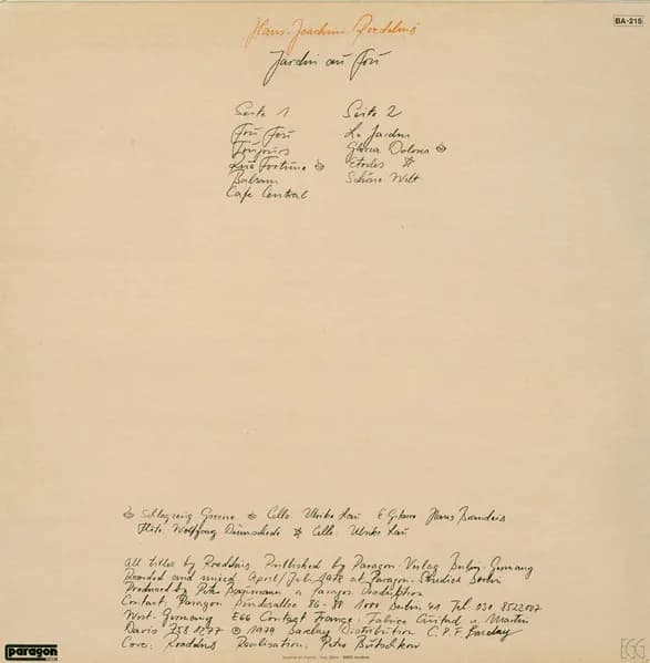 Hans-Joachim Roedelius — Jardin Au Fou