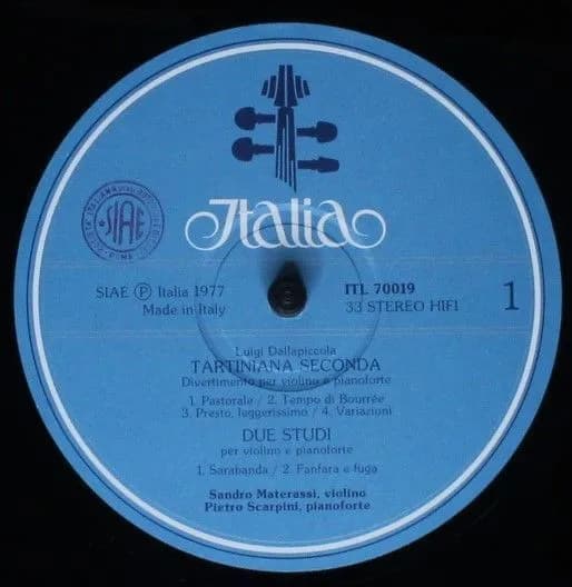 Luigi Dallapiccola - Sandro Materassi, Pietro Scarpini, Amedeo Baldovino, Magda Laszlo, Zoltán Peskó — Tartiniana Seconda / Due Studi / Ciaccona, Intermezzo E Adagio / Parole Di San Paolo