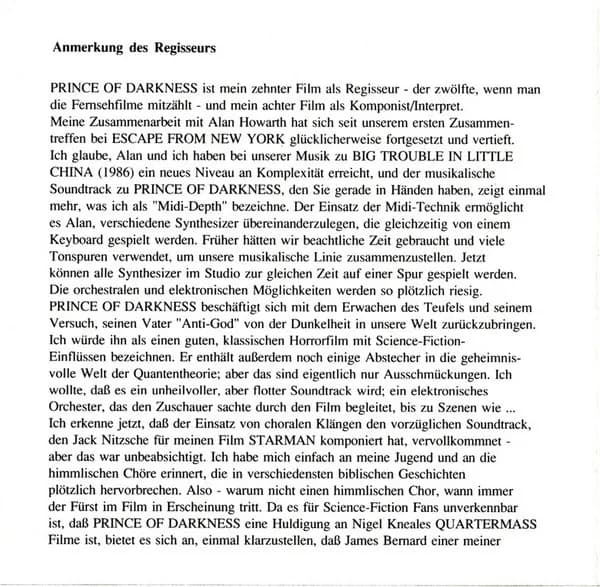 John Carpenter In Zusammenarbeit Mit Alan Howarth — Die Fürsten Der Dunkelheit (Original Soundtrack)