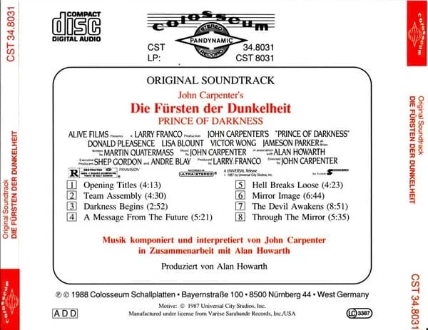 John Carpenter In Zusammenarbeit Mit Alan Howarth — Die Fürsten Der Dunkelheit (Original Soundtrack)