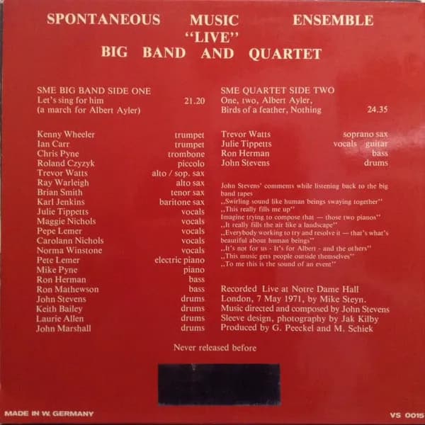 Spontaneous Music Ensemble — Live Big Band And Quartet