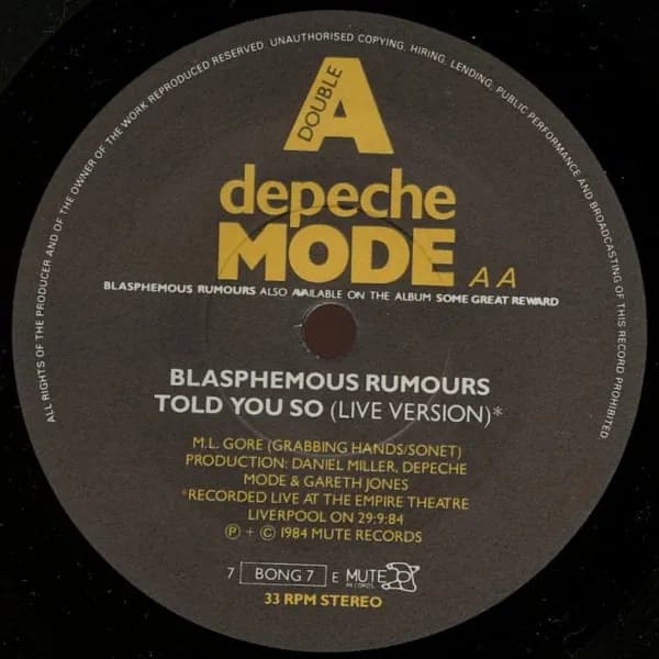 Depeche Mode — Blasphemous Rumours / Somebody