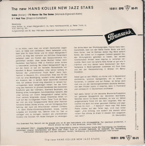Hans Koller New Jazz Stars Featuring Albert Mangelsdorff — The New Hans Koller New Jazz Stars Featuring Albert Mangelsdorff