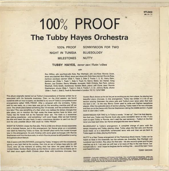 The Tubby Hayes Orchestra — 100% Proof