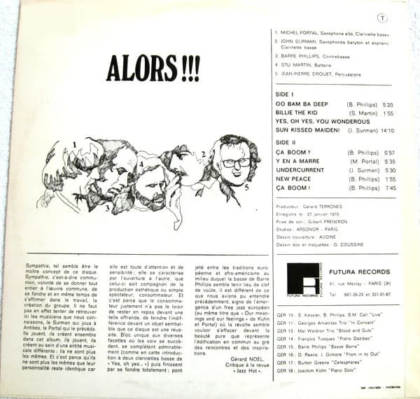 Michel Portal / John Surman / Barre Phillips / Stu Martin / Jean-Pierre Drouet — Alors!!!