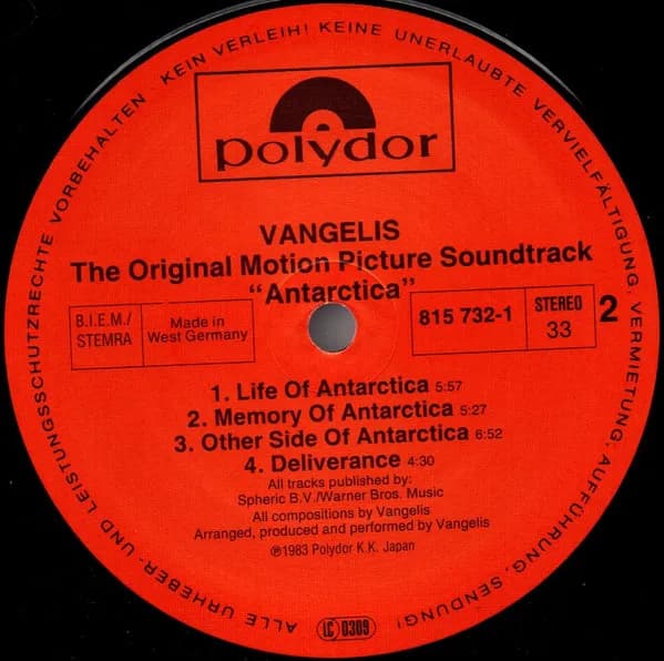 Vangelis — Antarctica (Music From Koreyoshi Kurahara's Film) = 南極物語
