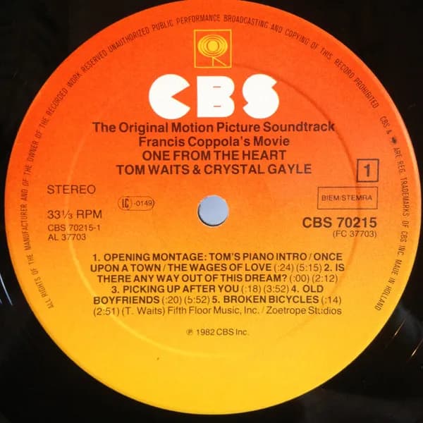 Tom Waits And Crystal Gayle — One From The Heart - The Original Motion Picture Soundtrack Of Francis Coppola's Movie