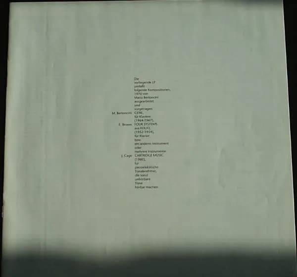 Mario Bertoncini · Earle Brown · John Cage — Cifre · Four Systems · Cartridge Music