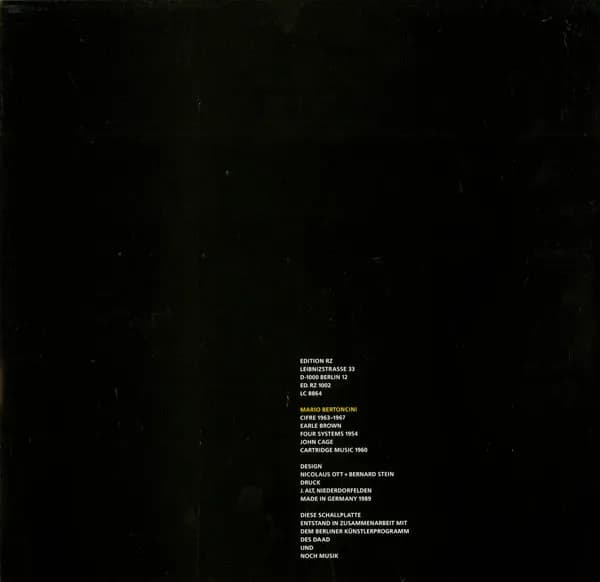 Mario Bertoncini · Earle Brown · John Cage — Cifre · Four Systems · Cartridge Music