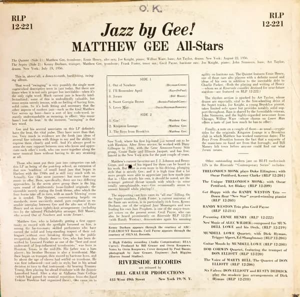 Matthew Gee All-Stars — Jazz By Gee