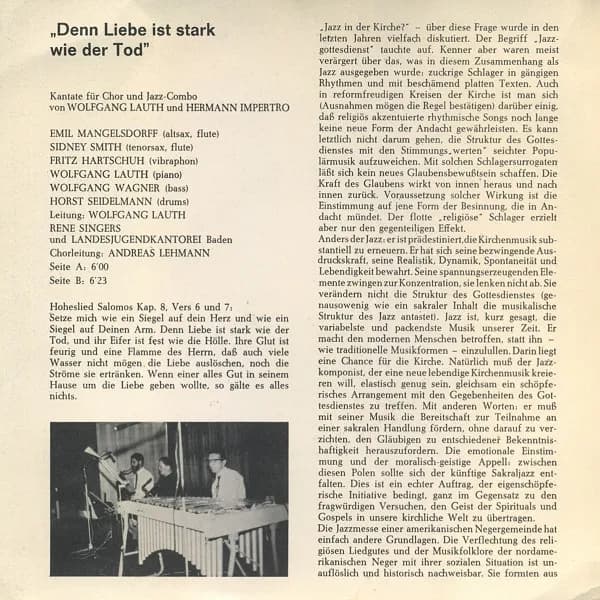 Wolfgang Lauth Und Hermann Impertro — Denn Liebe Ist Stark Wie Der Tod (Kantate Für Chor & Jazz-Combo)