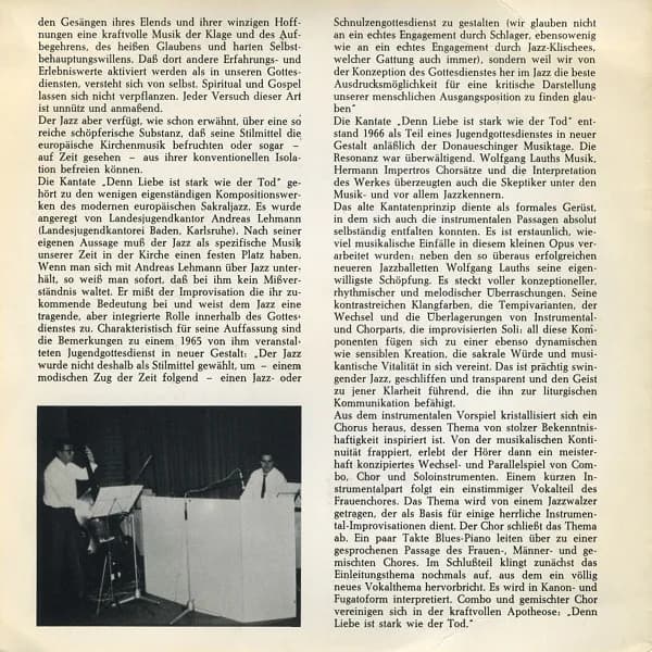 Wolfgang Lauth Und Hermann Impertro — Denn Liebe Ist Stark Wie Der Tod (Kantate Für Chor & Jazz-Combo)
