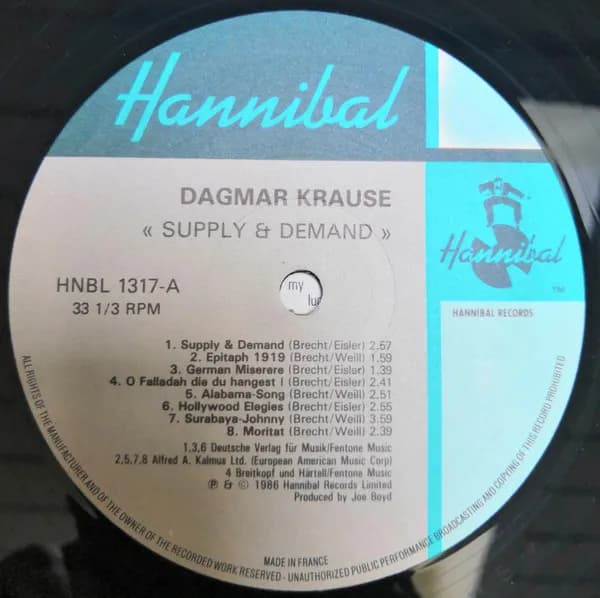 Dagmar Krause — Supply & Demand - Songs By Brecht/Weill & Eisler