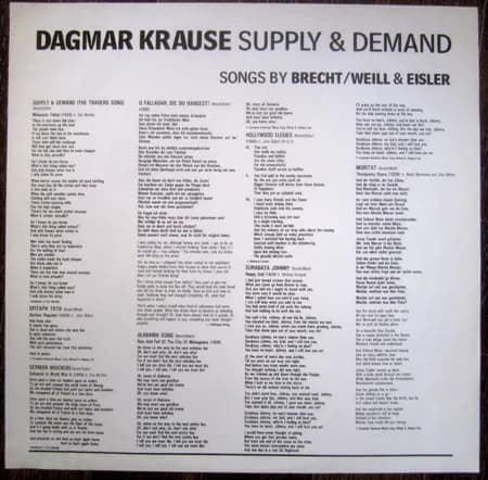 Dagmar Krause — Supply & Demand - Songs By Brecht/Weill & Eisler