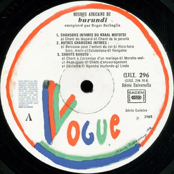 Roger Barbaglia — Musique Africaine Du Burundi (Les Troubadours Des Hauts-Plateaux)