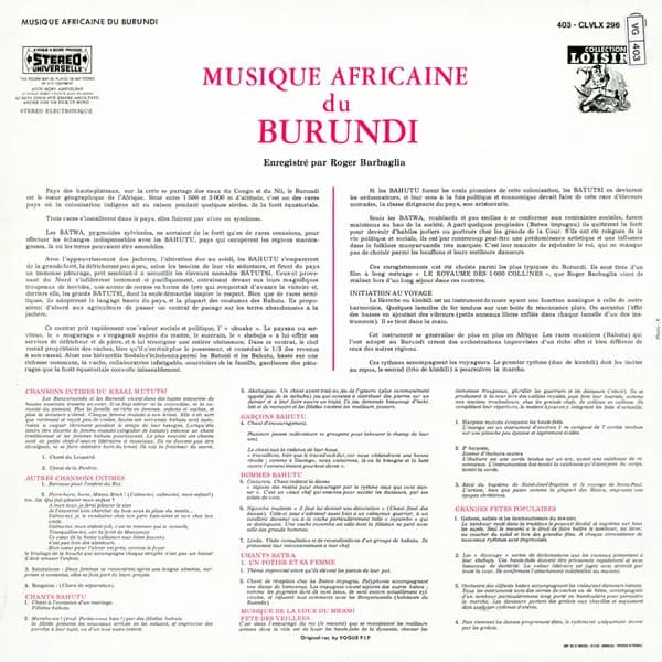 Roger Barbaglia — Musique Africaine Du Burundi (Les Troubadours Des Hauts-Plateaux)