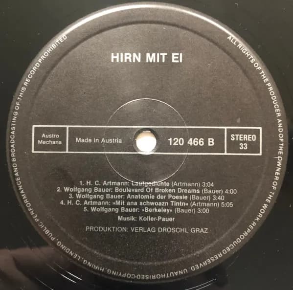 H.C. Artmann, Wolfgang Bauer (6), Hans Koller, Fritz Pauer — Hirn Mit Ei - Live 1981 - Jazz + Lyrik