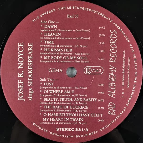 Josef K. Noyce — Josef K. Noyce Sings Shakespeare