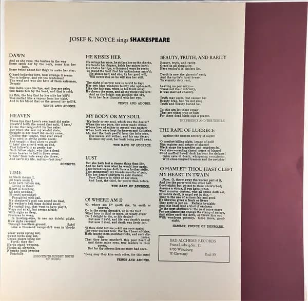 Josef K. Noyce — Josef K. Noyce Sings Shakespeare