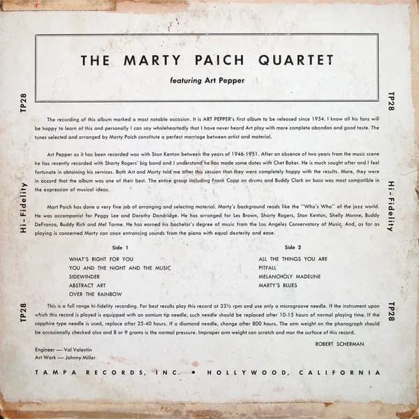 The Marty Paich Quartet Featuring Art Pepper — Marty Paich Quartet