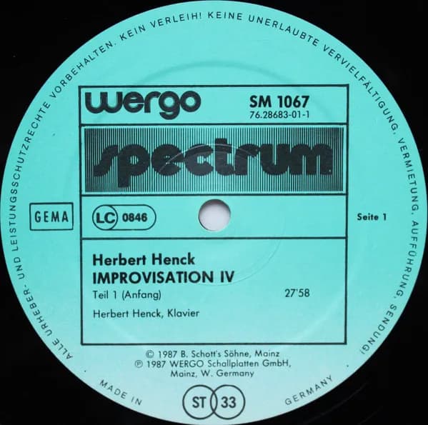 Herbert Henck — Improvisation IV - In Drei Teilen Für Klavier (1986)